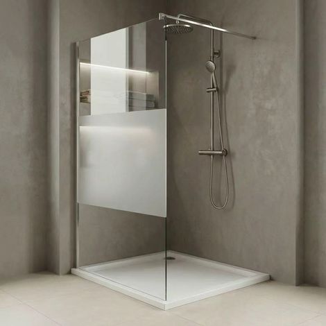 Durovin Bathrooms 850mm Walkin Shower Screen2000 mm high - 8mm Safety Frosted Strip Glass -Wet Room Shower Enclosure (1/5)