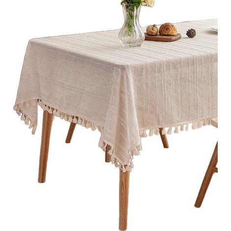 Tischdecke, 140 x 180 cm, rechteckig, Baumwoll-Leinen-Tischdecke, staubdichte Tischdecke für Party, Küche, Esstischbezug