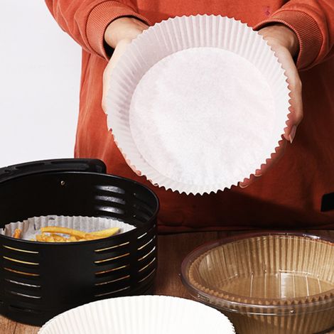 50/100 feuilles de papier sulfurisé pour friteuse à air chaud, résistantes aux hautes températures, imperméables et oléagineuses, pour four, friteuse à air chaud et micro-ondes. (1/5)