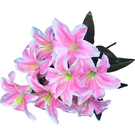 Lys artificiel têtes Faux Fleur artificielle Décoration de fête mariage Bouquet Maison Hôtel Bureau Jardin Artisanat Art Décor-rose 10 (1/4)