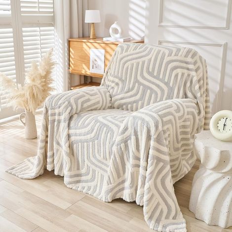 1 Housse de canapé, Tissu peluche doux, Dos antidérapant, Protection animaux, Lavable en machine, Salon Chambre