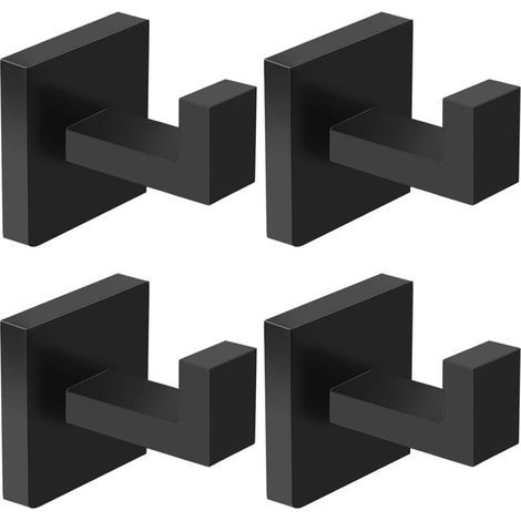 Handtuchhaken – Edelstahl – Mattschwarz – Quadratisch – 5 cm – Für Bad, Küche, Schlafzimmer, Kleiderschrank – 4er-Set (1/5)