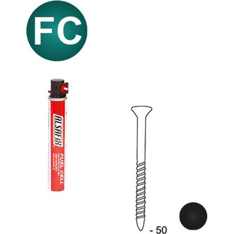 2 200 Clous-Vis Noires en Bande 34° (Pack) - 2.5x50 mm + 2 Cartouches de Gaz Rouge 80 ml - D-Work