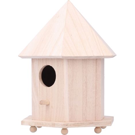 Vogelhaus aus Holz mit Ständer für den Außenbereich, zur Dekoration von Garten und Terrasse, mit Futterstelle und Nistkasten. (1/5)