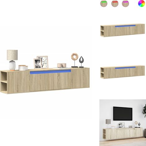 Meuble TV mural avec LED chêne sonoma 180x31x39,5 cm - Meuble TV Mural - Meubles TV Muraux - Meuble TV Flottant - Armoire TV Murale (1/5)