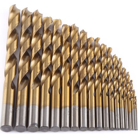 Foret Helicoidal - Acier Rapide HSS Revetement Titane - Pour Bois Aluminium Plastique - Diametre 1 a 10 mm - Lot de 19 (1/5)