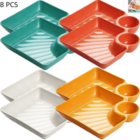 8-teiliges Set Schälchen für Chips und Dips Kunststoffschalen quadratisch mit Soßenfach für Teigtaschen Sushi und Tacos 4 Farben 18 3 18 3 4 cm 18,3 (1/5)