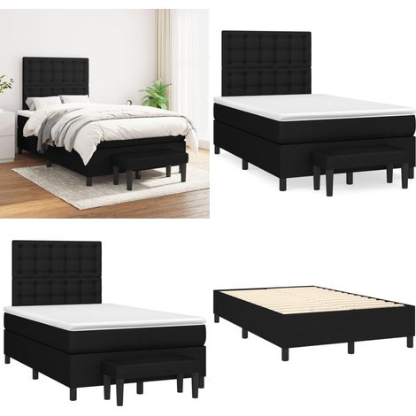 Sommier à lattes de lit avec matelas Noir 120x200 cm Tissu - Lit Double - Lit Plateforme - Matelas Ferme - Literie - Chambre À Coucher - Home & Living (1/5)