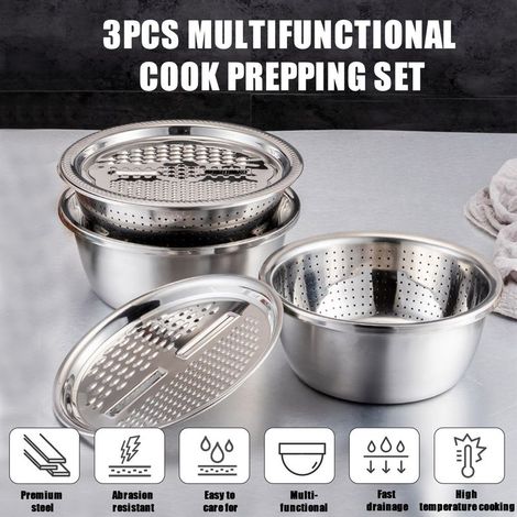 Planche de Cuisine 3 en 1 avec Grattoir Colander et Lid Bassin Mandoline Inox Options 10/11 Pouces Grattoir Colander Bassin Inox (1/5)