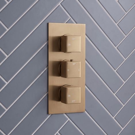 Signature React Thermostatic 2 Outlet Concealed Shower Valve Triple Handle - Brushed Bronze (1/3)