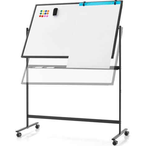COSTWAY Pizarra Móvil Magnética en Seco 120 x 80 cm, Doble Cara, con Soporte sobre Ruedas Bloqueables, Giro de 360 °, Altura Ajustable, Pizarra Blanca, Oficina, Escuela, Institución (negro 120x80 cm) (1/5)