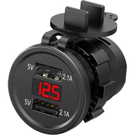 Chargeur double USB pour moto, voltmètre numérique électrique 12V, pièces de charge rapide pour téléphone tablette GPS rouge (1/5)