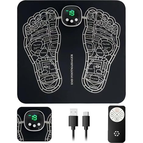 EMS Foot Massager, Portable Electric Massage Mat, with Remote Control, 8 Modes and 19 Intensity Levels, USB Rechargeable, Fatigue Reduction and Blood Circulation (1/5)