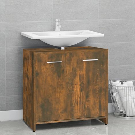 Armoire de salle de bain - Armoire de toilette Meuble de rangement Chêne fumé 60x33x60 cm Bois d'ingénierie BV223060 - BonneVie (1/5)
