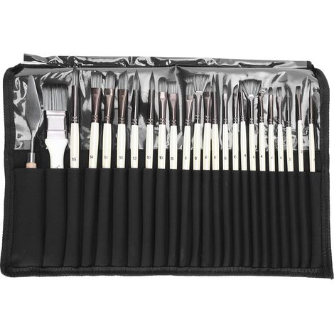 24Pcs Painting Brush Set Nylon Wool Wooden Handle with Bag for Acrylic Watercolor PaintPearl White (1/5)