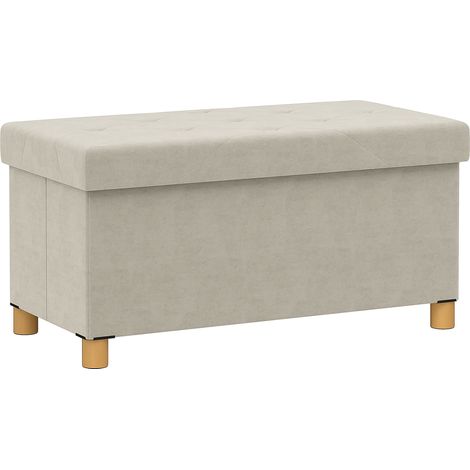Panca Contenitore Pieghevole da 67L, Coperchio Imbottito e Rivestimento Vellutato, 76x38x38cm, Crema