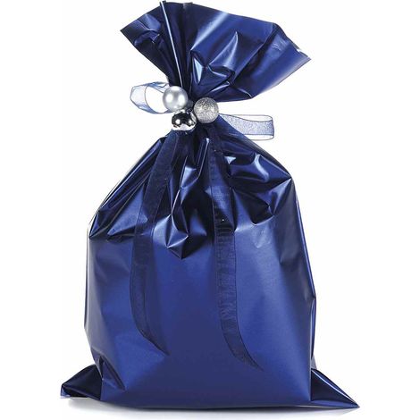 Busta a sacchetto regalo metallizzata blu opaco. Ideale per confezioni regalo, set da 50 pezzi, cm 25 x 40 H