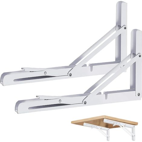 450mm Équerre Pliante, 2Pcs Blanc Support Console Pliable, Supports D' étagères Pliants Charge, Lourds Support Console Pliable,Equerre Etagere,Garage,Cuisine,Chambre,100KG/220lbs Porteur (1/5)