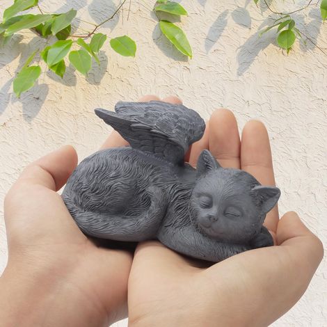 Pierre tombale commémorative en forme d'ange chat, statue commémorative pour chat, cadeau d'intérieur en hommage à un chat disparu, figurine d'ange chat endormi en résine (1/5)