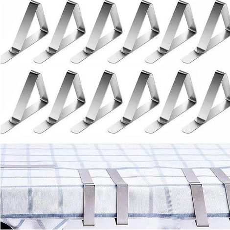 Lot de 12 pinces à nappe en acier inoxydable, réglables et antidérapantes, pour la cuisine, le bureau, le restaurant, les (1/5)