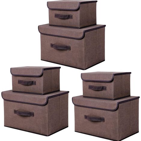 6 Boîte de Rangement avec Couvercle,Sac de Rangement,Pliable Rangement Tissu pliable avec Couvercle, Panier de Rangement,Coffre à Jouets pour Jouets,Vêtements (Curry, 36 cm+26 cm)