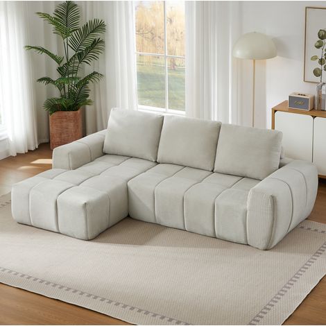 Divano in velluto a coste beige, design segmentato trapuntato, senza montaggio (1/5)