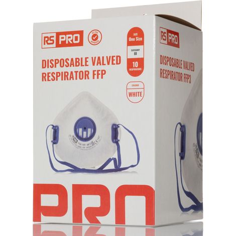 Masque respiratoire jetable RS PRO FFP2, avec soupape, avec clip nasal réglable, Bleu, Blanc x 10 ( Prix pour Boîte de 10 )
