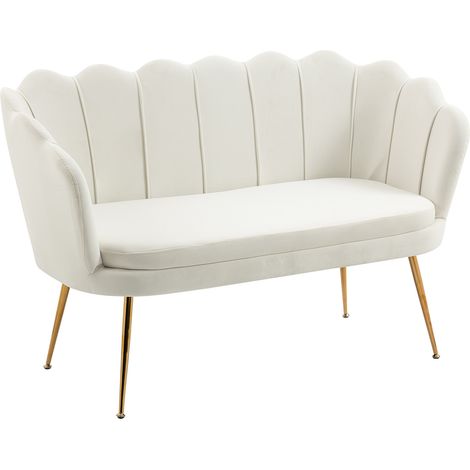 Divano Due 2 Posti In Velluto Forma Conchiglia Gambe In Metallo 133x63x75 Cm Camera Soggiorno Ufficio Panna (1/5)