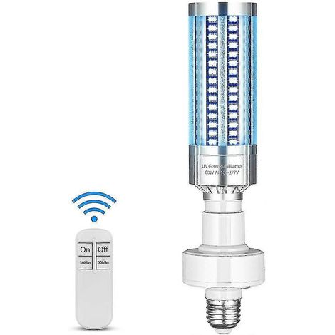 Lampe de désinfection UV 2020, ampoule de stérilisation UV 60 W 100-265 V avec télécommande et minuterie, sans ozone (1/5)