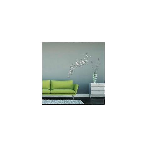 Stickers muraux papillons , argentés, lot de 36 papillons en plastique effet miroir, décoration murale 3D pour salon, chambre ou bureau-Crezuo