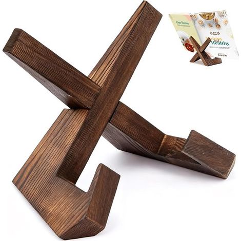 Ein Rezeptregal aus Holz, perfekt zur Aufbewahrung von Rezepten, Tablets und Büchern, ist ideal für Küchen und Kochbegeisterte. (1/5)