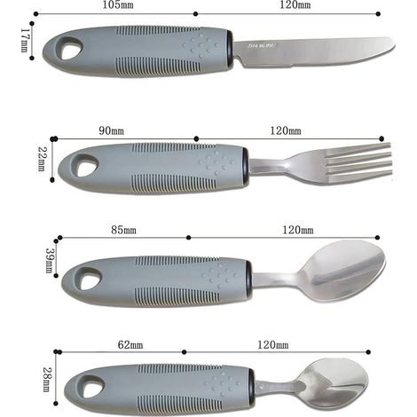 4-teiliges Behindertenbesteck-Set, wackelfreies Edelstahlbesteck, griffig, mit Messer, Gabel und Löffel für ältere Menschen mit Parkinson und Tremor (1/5)
