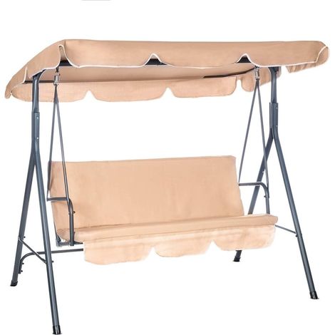 TrAdE Shop Traesio - Dondolo Altalena 3 Posti Con Tetto Parasole Regolabile Per Giardino Terrazzo Beige 349005 - (1/5)