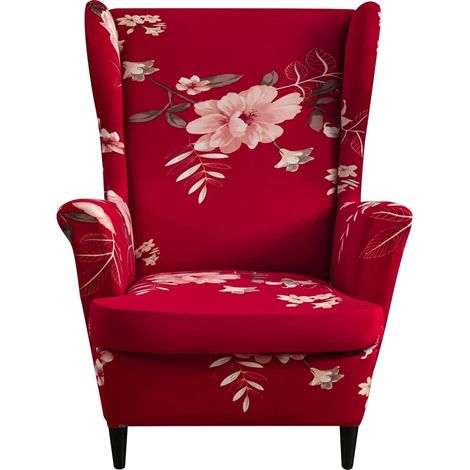 Housse de fauteuil à oreilles extensible 2 pièces, tissu spandex élastique, housse de chaise avec assise ajustable, fond élastique, pour salon chambre, fauteuil club, 37 cm (1/5)