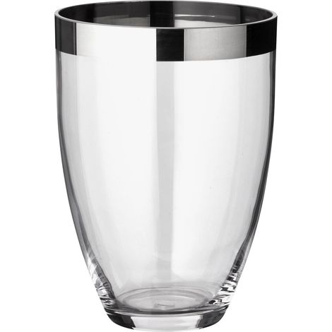 Vase en Cristal Soufflé à la Bouche avec Bord en Platine, Hauteur 20 cm, Diamètre 15 cm - PANGIVO (1/5)