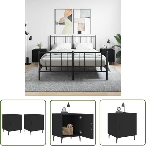 The Living Store Tables de chevet 2 pcs noir 40x40x50 cm bois d’ingénierie - Table De Chevet - Meuble De Chambre - Armoire De Chevet - Commode - Design Moderne (1/5)