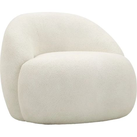 Poltrona Bouclé Bianco Seduta Imbottita Moderna per Salotto Lounge