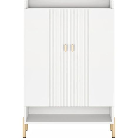 Meuble à chaussures étroit blanc et métal, 6 niveaux, 2 portes (1/5)