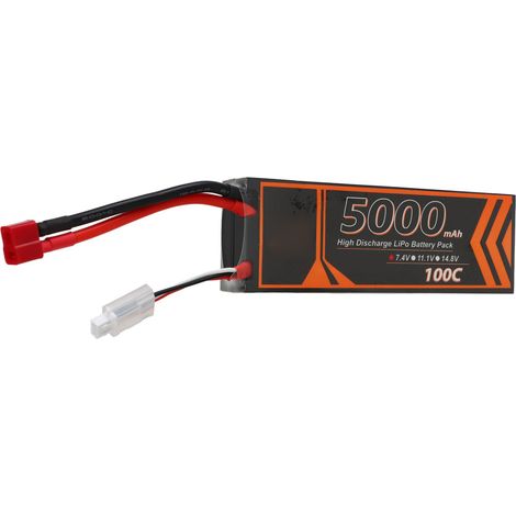 Batterie LiPo rigide 7,4 V 5000 mAh 2S 100C pour modèles RC, avec connecteur rouge en forme de T. (1/5)