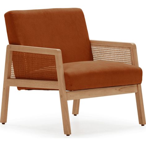 Poltrona in tessuto con gambe in legno e rattan L68 cm - DEBRA
