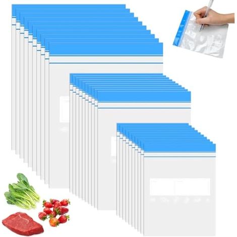 70 Pcs Sac Congélation Zip Réutilisable 3 Tailles, Sachet Alimentaire Transparent, Pochette Zippée Alimentaire, Sachet Congélation Anti-Chaleur et Refermable, pour Légumes Fruits Noix Viande (1/5)