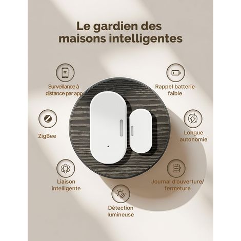 Capteur de Porte et de Fenêtre Intelligent, Nécessite ZigBee Tuya Gateway, Détecteur lumière sans Fil pour Système d'alarme et Maison, Compatible avec Smart Life/MOES/Tuya, 1PCS (1/4)