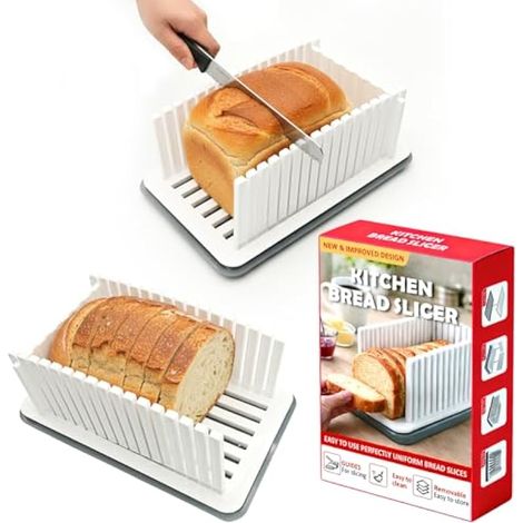 Trancheuse à pain pour pain fait maison, guide de tranchage de pain réglable en largeur, guide de coupe pliable et compact avec plateau miettes, adapté pour le pain, les bagels, les gateaux (1/4)