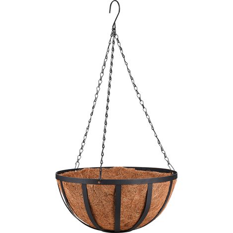 Cesta colgante para plantas con inserto de fibra de coco – Maceta redonda decorativa con cadena para jardín, 35 cm (1/5)