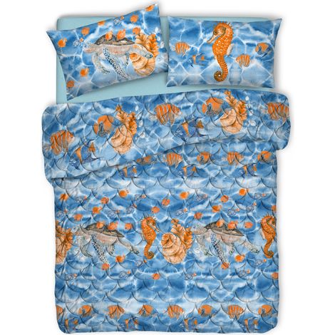 Trapuntino sealife made in Italy mezza stagione 2 misure trapunta leggera Blu - 2 Piazze