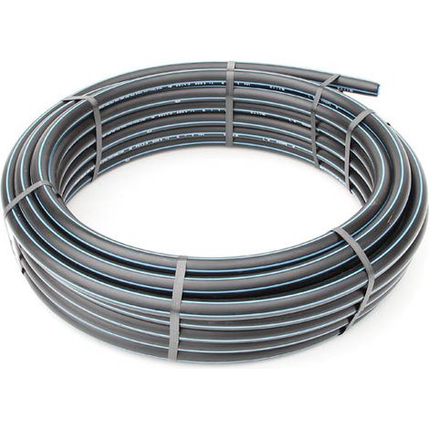 Tuyau PE haute densité bande bleue 25m – Ø25mm – Pression 16 bars – Adduction eau potable – Raccords compatibles laiton/polypropylène