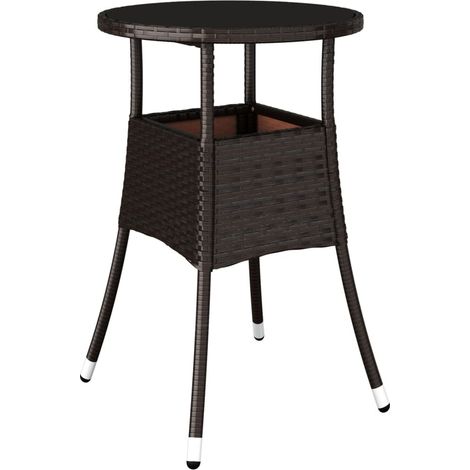 Gartentisch Ø60x75 cm Hartglas und Poly Rattan Braun vidaXL