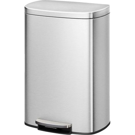 Poubelle de cuisine, acier inoxydable, couvercle à fermeture douce, Argent (1/2)