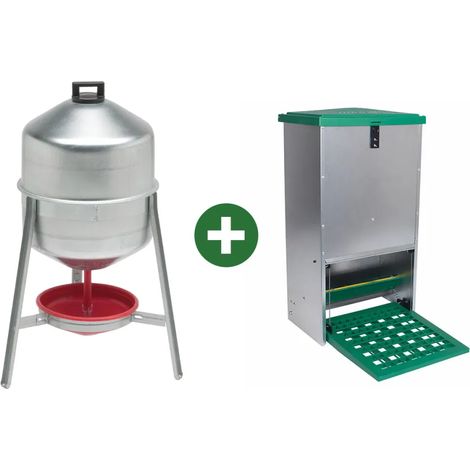Abreuvoir métal galvanisé 30 L + Mangeoire à trémie anti nuisibles Feedomatic 12kg (1/5)