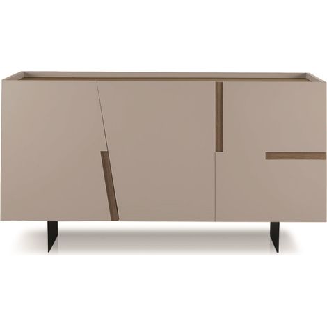 Madia credenza 3 ante inserti teak con scocca Tortora GIRONA con 2 piedini (1/4)